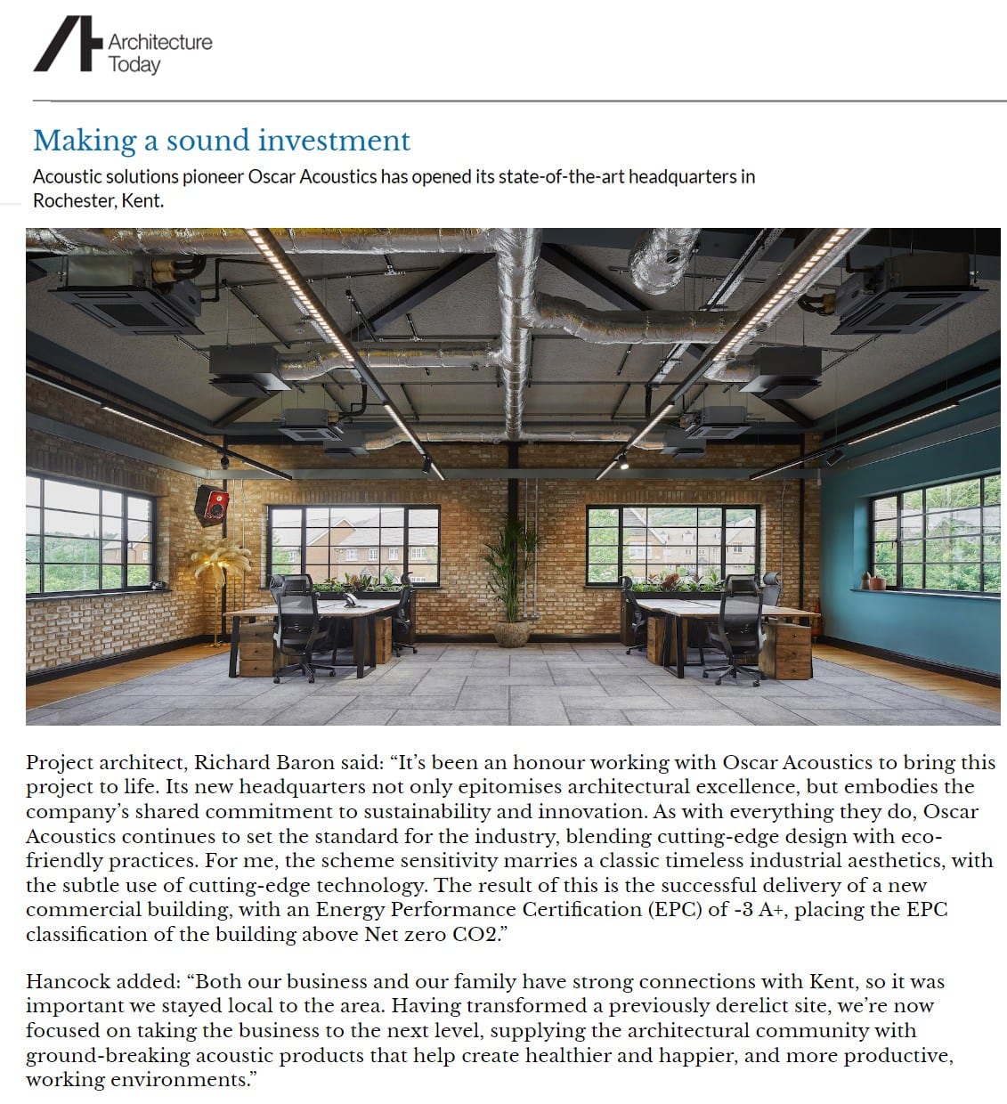 Architects in Kent & London Urban and Rural Ltd. - Oscar Acoustics HQ Halling Rochester
