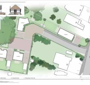 Full Planning secured by Urban and Rural architects for the demolition of an existing bungalow and the erection of four new family houses in the London Borough of Bexley.